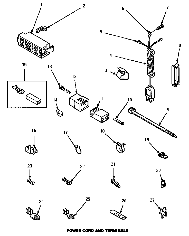 Power Cord & Terminals Diagram and Parts List for CW9203W P1163405WW Amana Washer