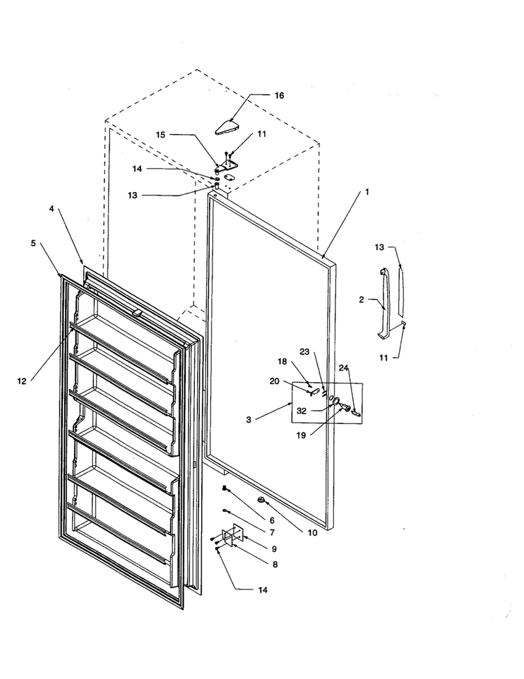 Freezer Door Diagram and Parts List for ESU17HW P1179603WW Amana Freezer