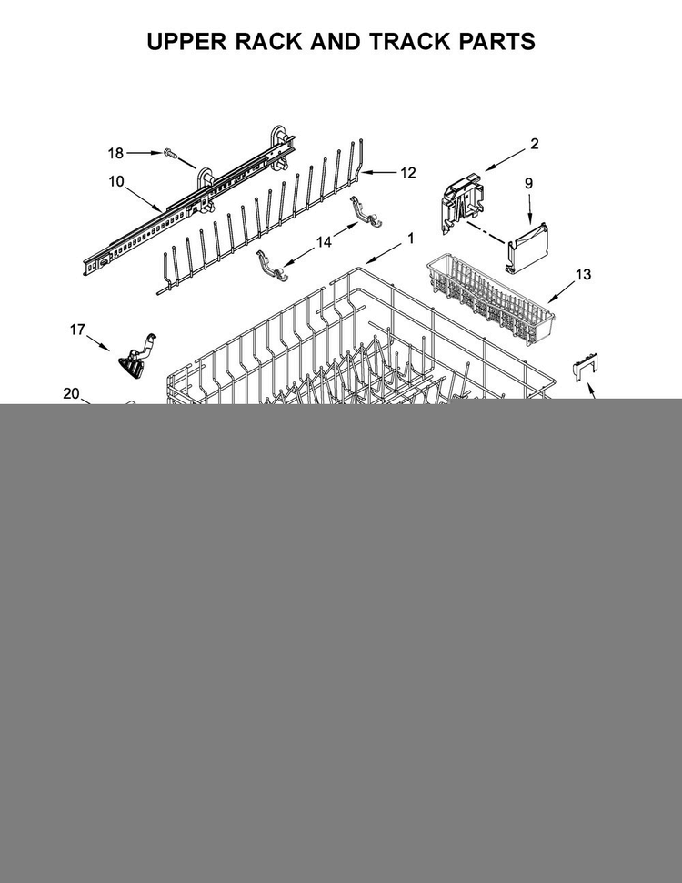 Upper Rack And Track Parts Diagram and Parts List for JDB9200CWY2  Jenn-Air Dishwasher