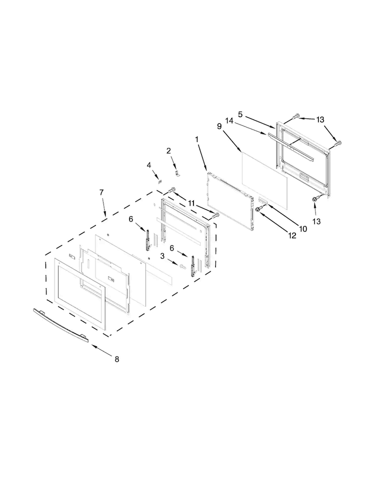 Upper Oven Door Parts Diagram and Parts List for JJW2830DS00  Jenn-Air Wall Oven