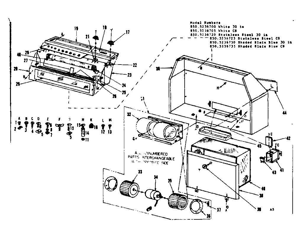 Range Hood Diagram and Parts List for 8505236725  Kenmore Range Hood