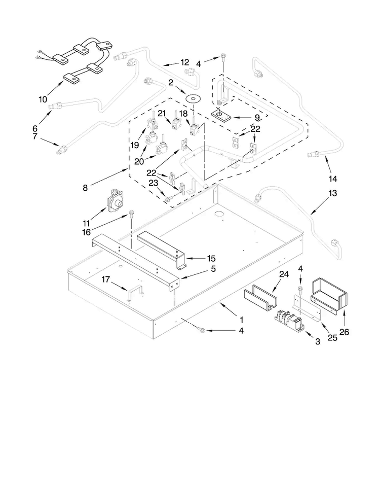 Burner Box, Gas Valves, And Switches Diagram and Parts List for MGC7536WS00  Maytag Cooktop