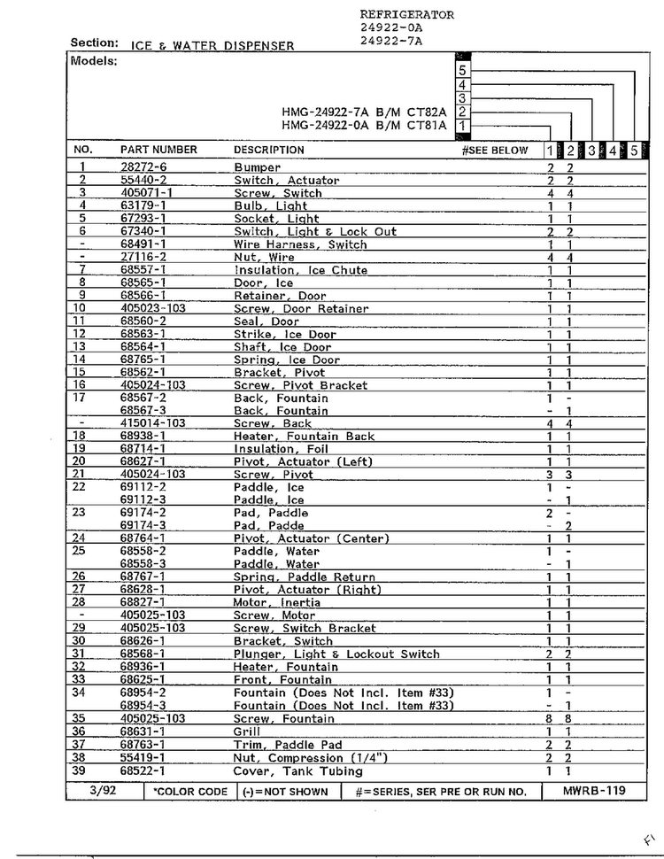 Ice And Water Dispenser Page 2 Diagram and Parts List for 24922-0A  Admiral Refrigerator