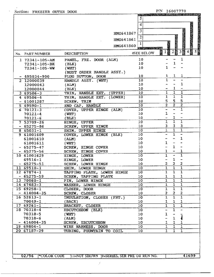 Freezer Outer Door Page 2 Diagram and Parts List for HMG641861  Admiral Refrigerator