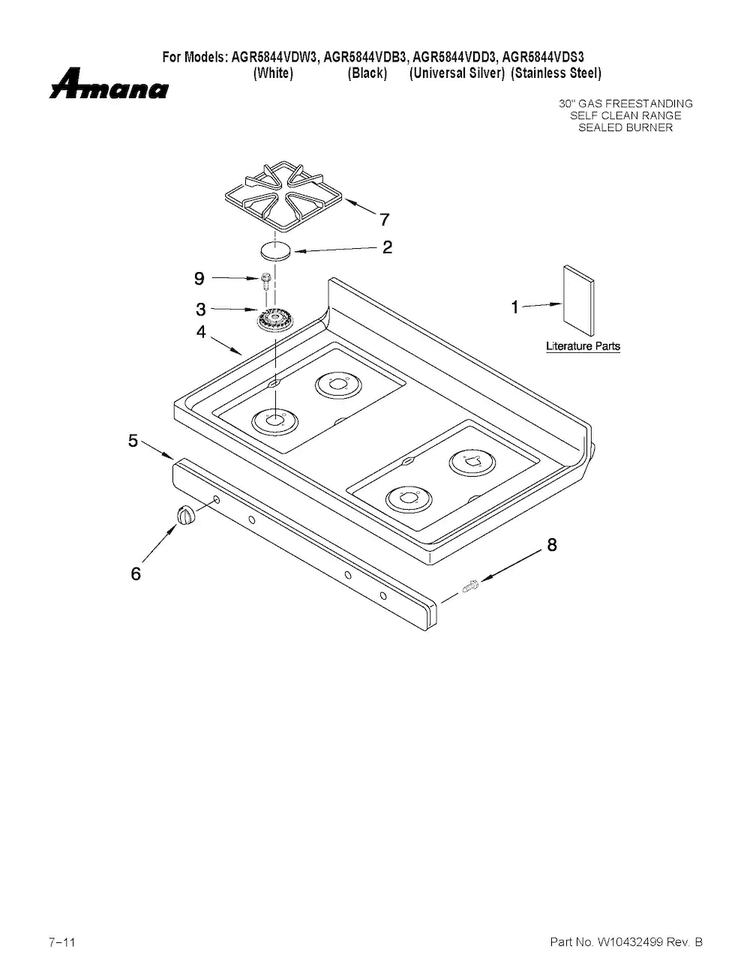 Cooktop Parts Diagram and Parts List for AGR5844VDS3  Amana Range