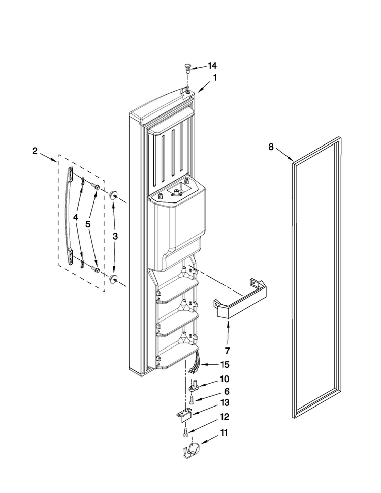 Freezer Door Parts Diagram and Parts List for MSD2559XEM02  Maytag Refrigerator