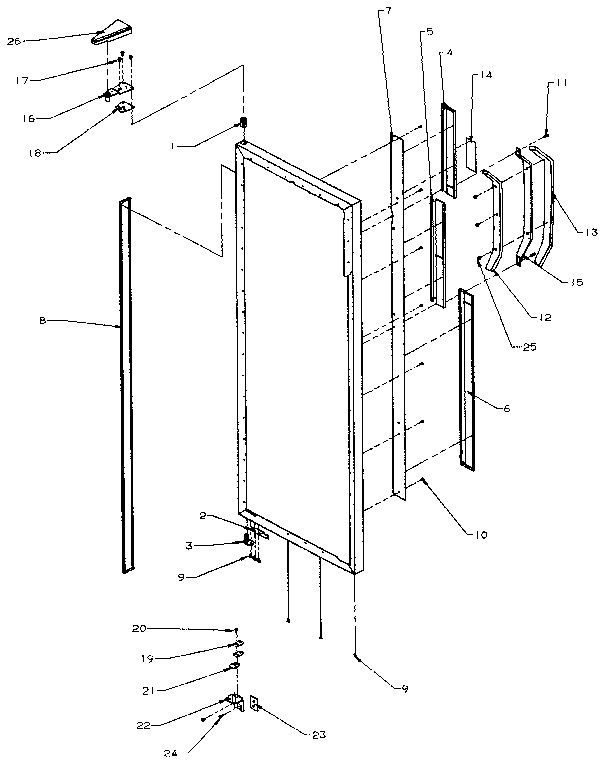 Refrigerator Door Hinge And Trim Diagram and Parts List for SX25N-P1162704W  Amana Refrigerator