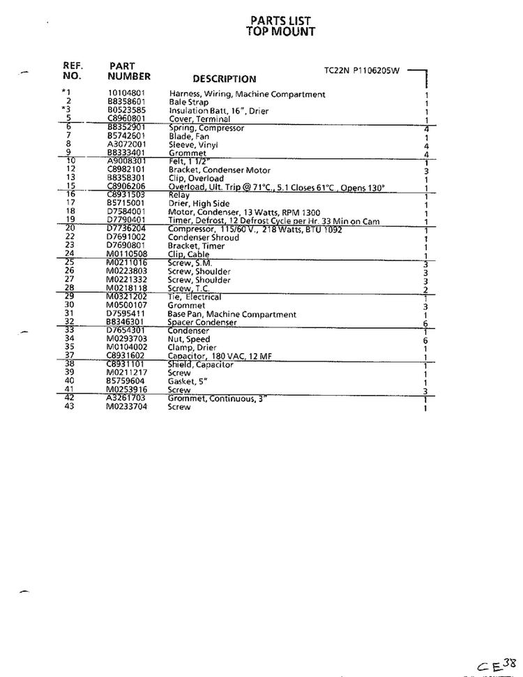 Top Mount Page 36 Diagram and Parts List for TC22N-P116205W  Amana Refrigerator