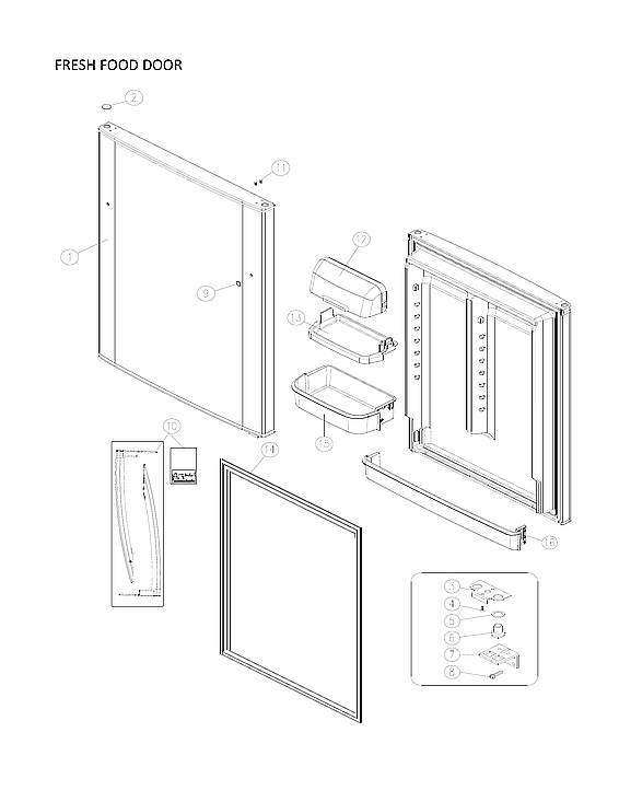 Fresh Food Door Parts 1 Diagram and Parts List for 11160512913  Kenmore Refrigerator
