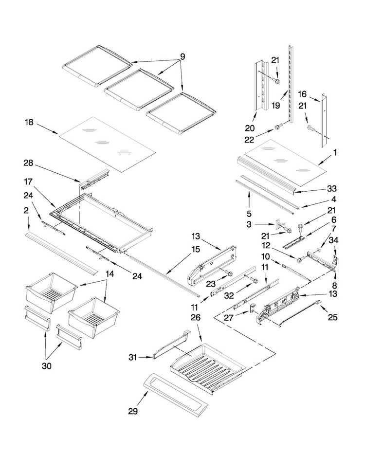 Shelf Parts Diagram and Parts List for MFI2269VEM7  Maytag Refrigerator