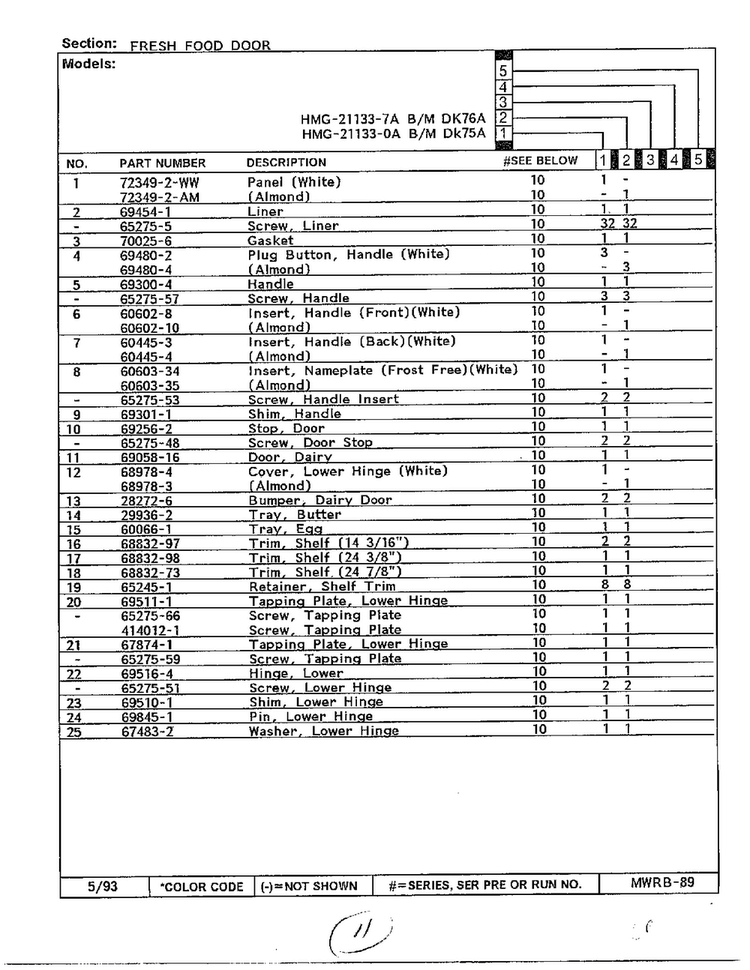 Fresh Food Door Page 2 Diagram and Parts List for 21133-A  Admiral Refrigerator