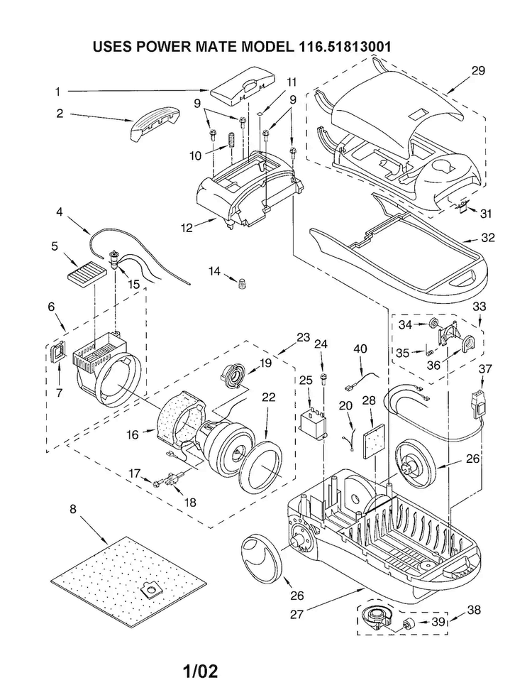 Canister Diagram and Parts List for 11621813001  Kenmore Canister Vacuum