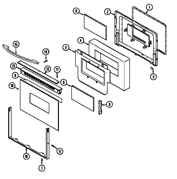 Door Diagram and Parts List for 6294576  Maytag Range