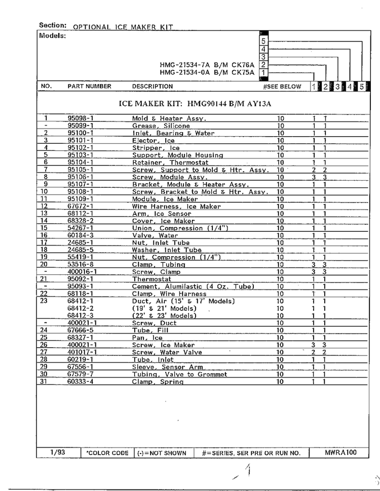 Optional Ice Maker Kit Page 2 Diagram and Parts List for 21534-7A  Admiral Refrigerator