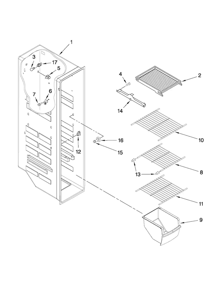 Freezer Liner Parts Diagram and Parts List for ASD2522WRS07  Amana Refrigerator