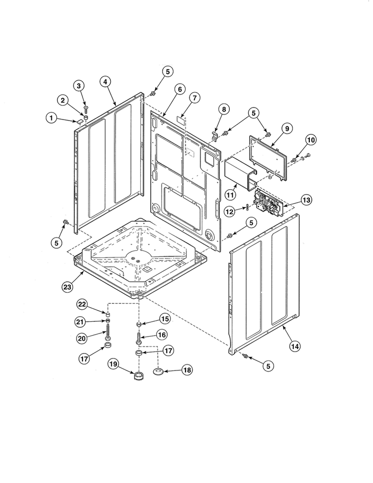 Base/side & Rear Panels Diagram and Parts List for SWF261WH  Speed Queen Washer