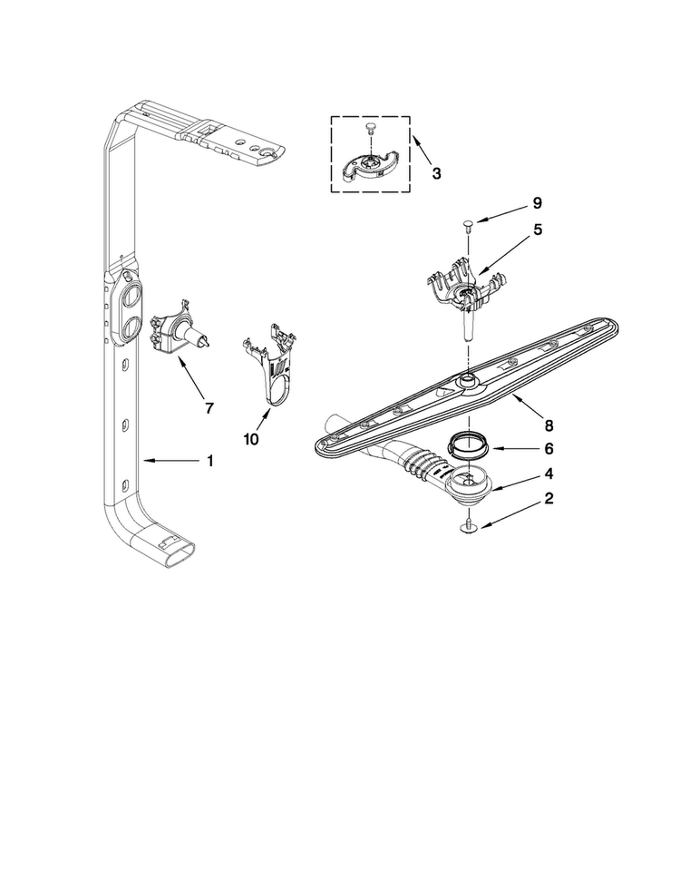 Upper Wash And Rinse Parts Diagram and Parts List for MDB6769AWB1  Maytag Dishwasher