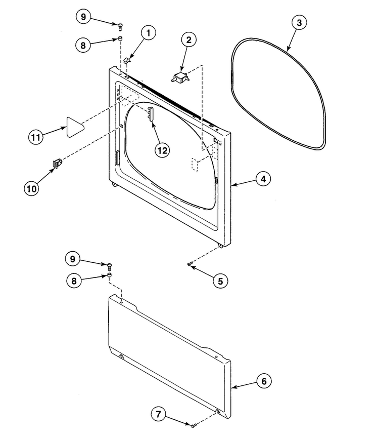 Front Panel Diagram and Parts List for SDG709QF  Speed Queen Dryer