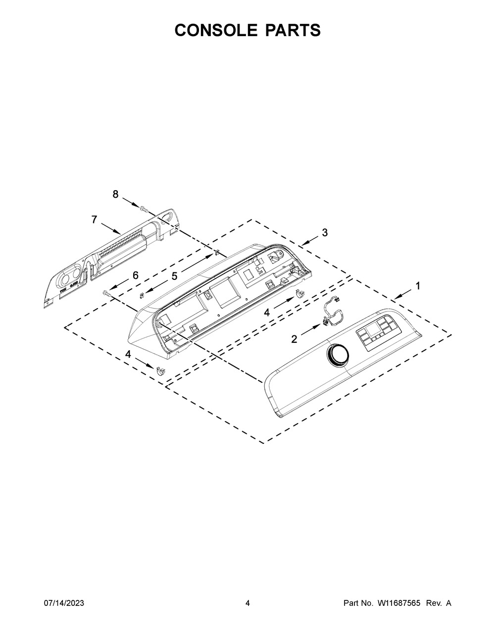 Console Parts Diagram and Parts List for MVW7232HW2  Maytag Washer