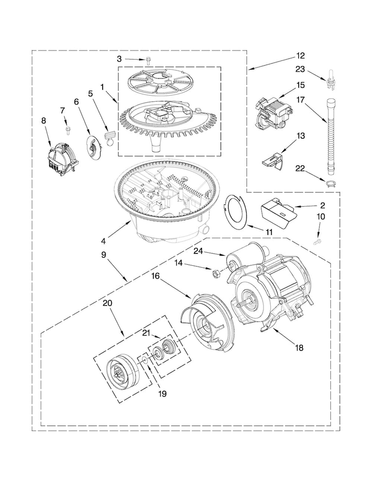 Pump And Motor Parts Diagram and Parts List for CDB7000AWS1  Magic Chef Dishwasher