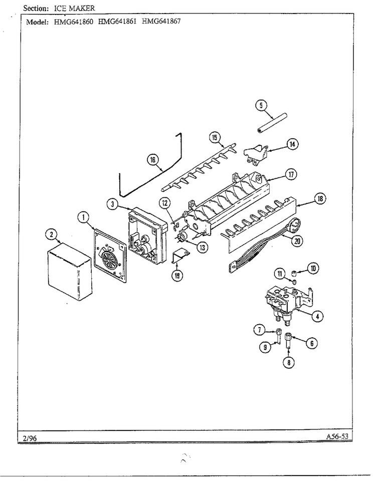 Ice Maker Diagram and Parts List for HMG641861  Admiral Refrigerator