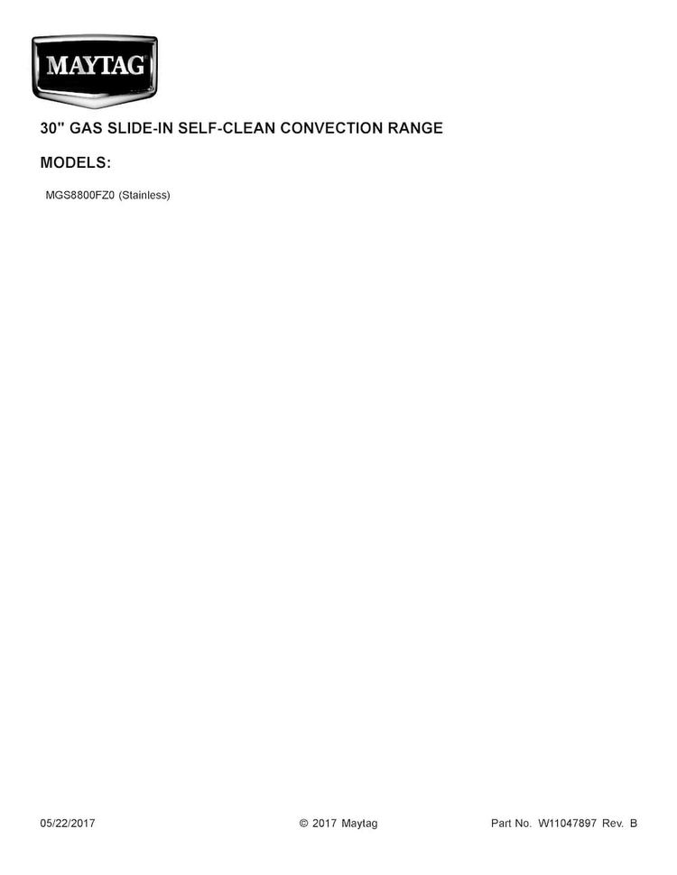 Cover Sheet Diagram and Parts List for MGS8800FZ0  Maytag Range