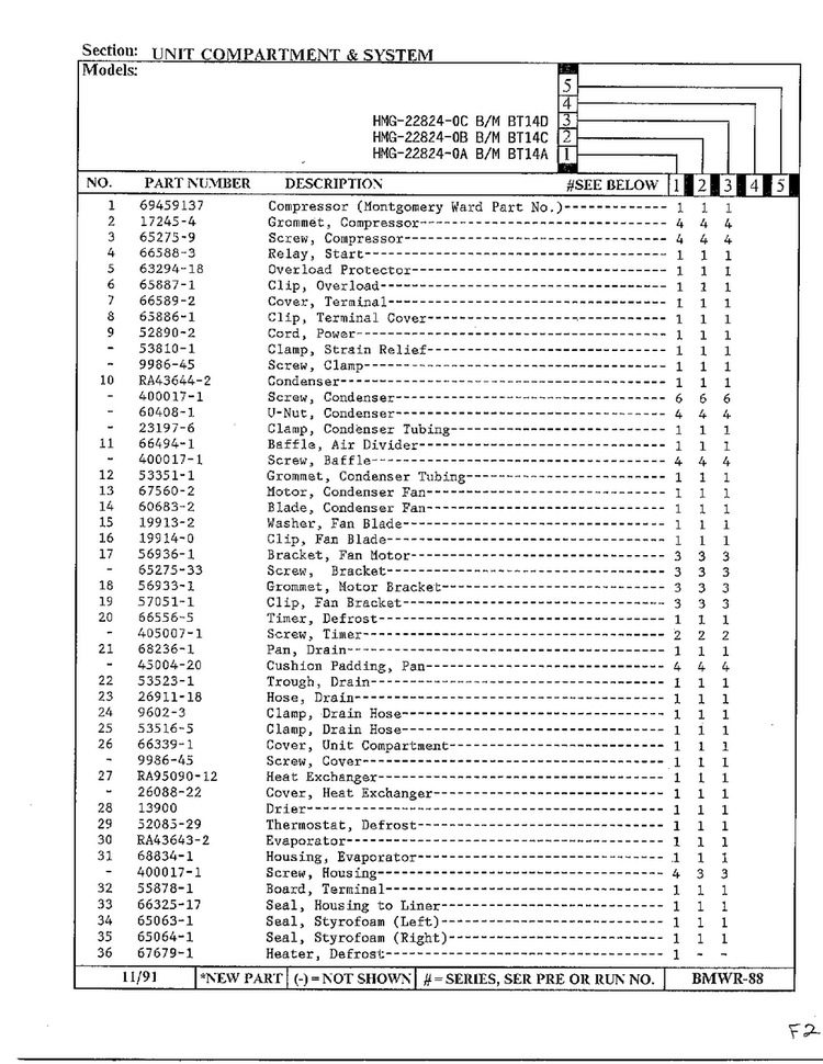 Unit Compartment And System Page 2 Diagram and Parts List for 22824-0B  Admiral Refrigerator