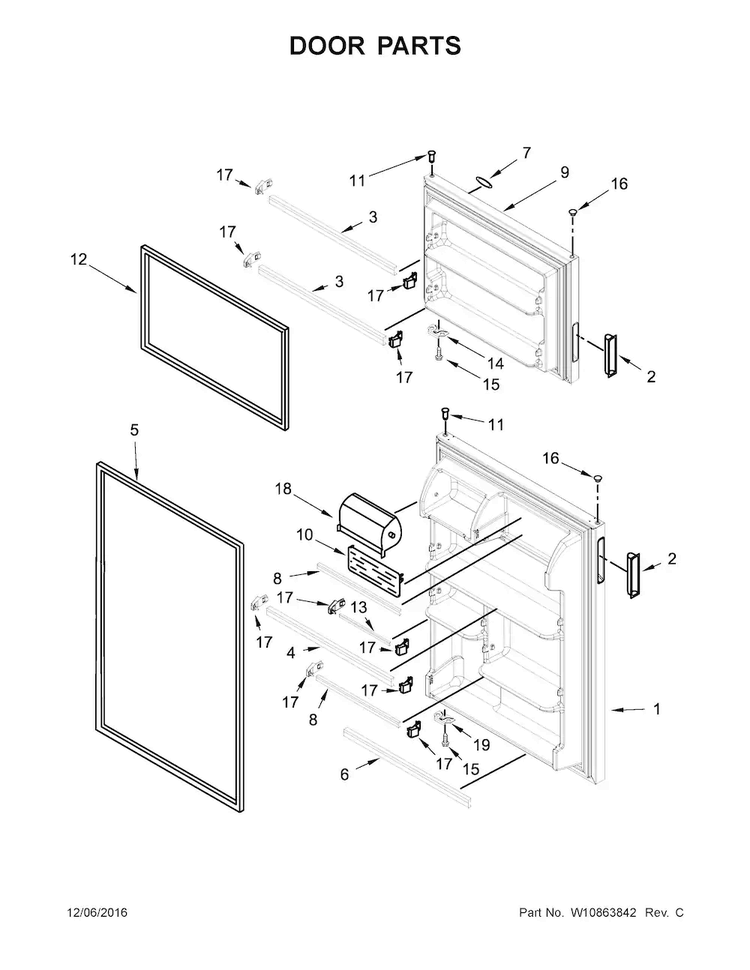 Door Parts Diagram and Parts List for ART318FFDB02  Amana Refrigerator