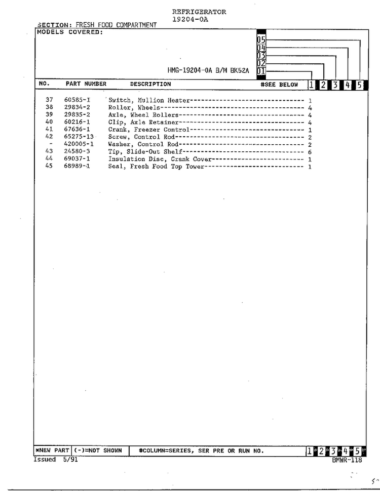 Fresh Food Compartment Page 3 Diagram and Parts List for 19204-0A  Admiral Refrigerator