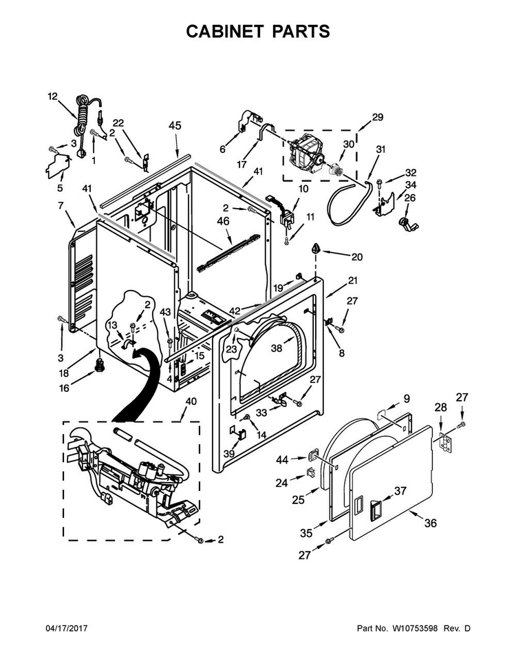 Cabinet Parts Diagram and Parts List for MGDB755DW0  Maytag Dryer