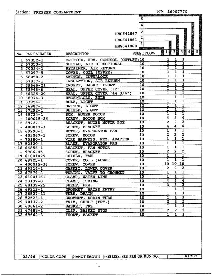 Freezer Compartment Page 2 Diagram and Parts List for HMG641861  Admiral Refrigerator