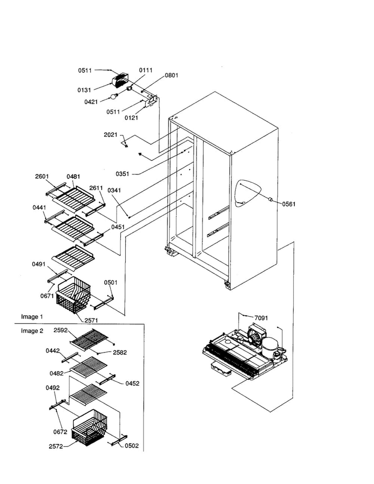 Freezer Shelves And Light Diagram and Parts List for SXD22S2L-P1303512WL  Amana Refrigerator
