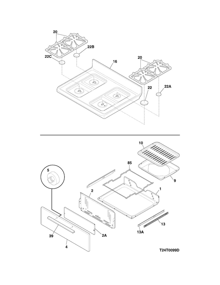 Top/drawer Diagram and Parts List for CRG3150PWC  Crosley Range