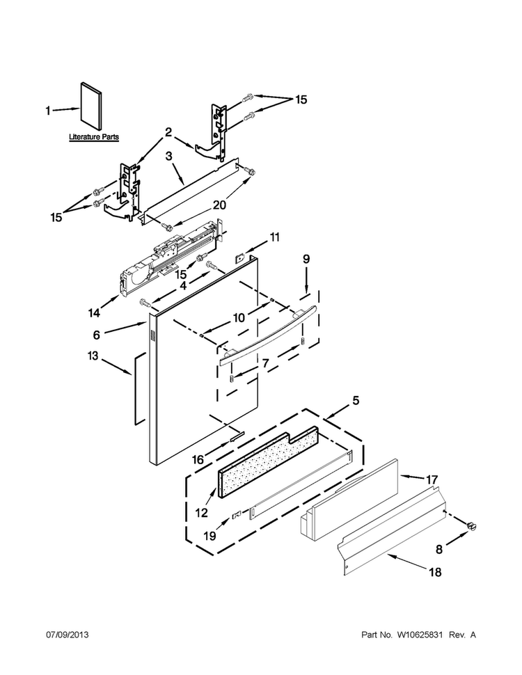 Door Panel Parts Diagram and Parts List for JDB8700AWS2  Jenn-Air Dishwasher