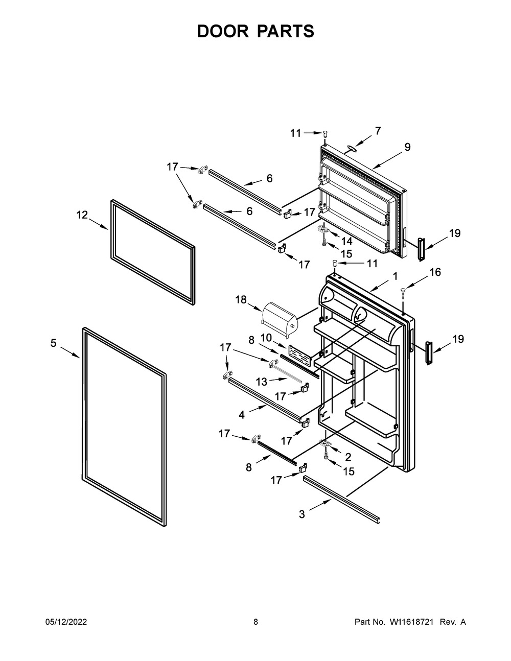 Door Parts Diagram and Parts List for MRT118FFFH08  Maytag Refrigerator