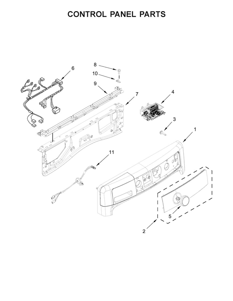 Control Panel Parts Diagram and Parts List for MHW5100DW0  Maytag Washer