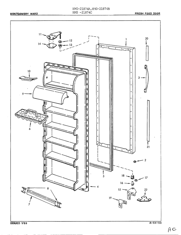 Fresh Food Door Diagram and Parts List for 21874A  Admiral Refrigerator