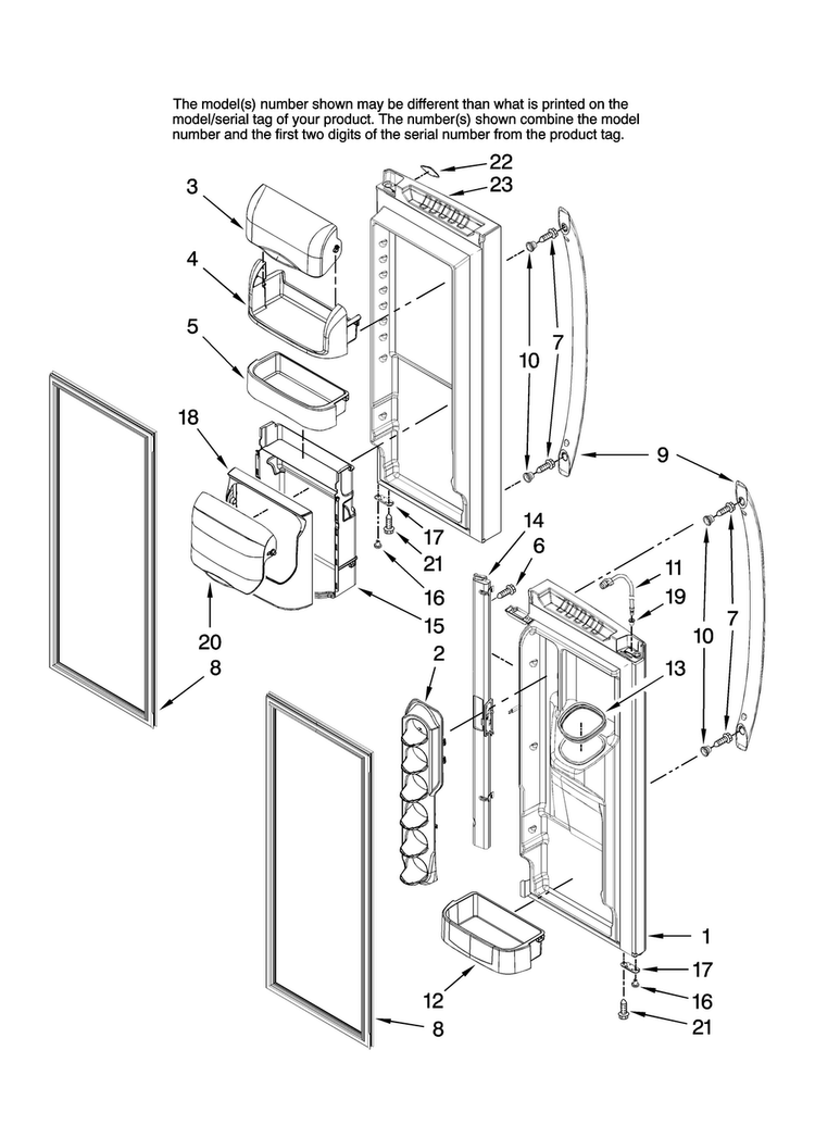Refrigerator Door Parts Diagram and Parts List for MFI2067AEW13  Maytag Refrigerator
