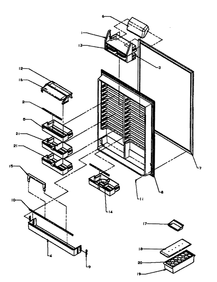 Refrigerator Inner Door Diagram and Parts List for BX22RE-P1161602WE  Amana Refrigerator