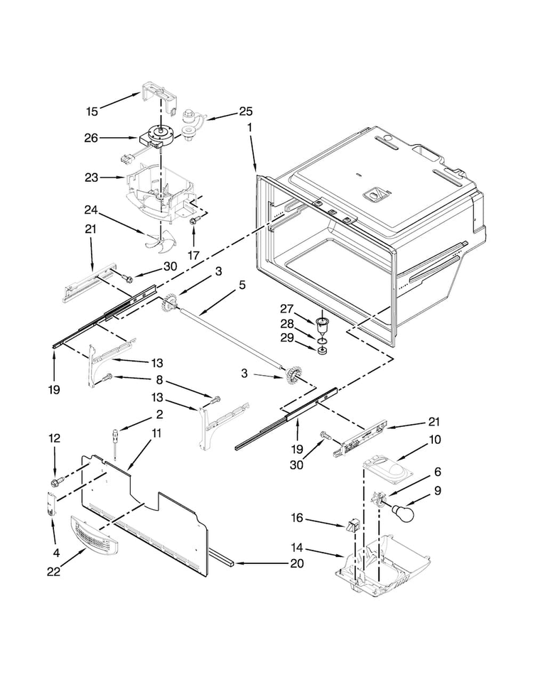 Freezer Liner Parts Diagram and Parts List for AFI2538AEB4  Amana Refrigerator