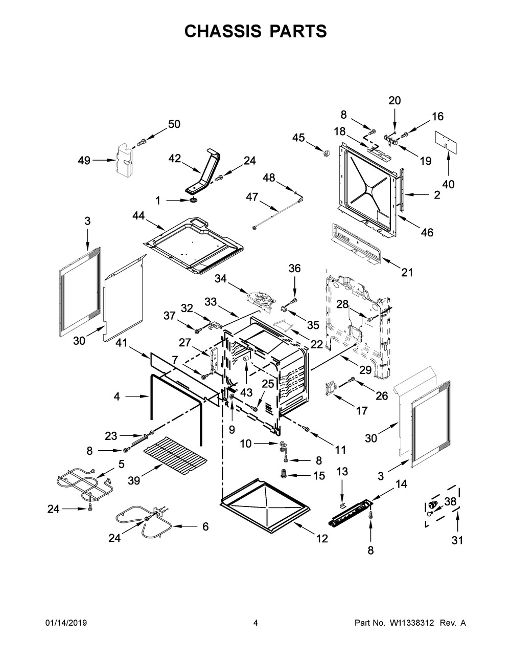 Chassis Parts Diagram and Parts List for YAES6603SFS2  Maytag Range