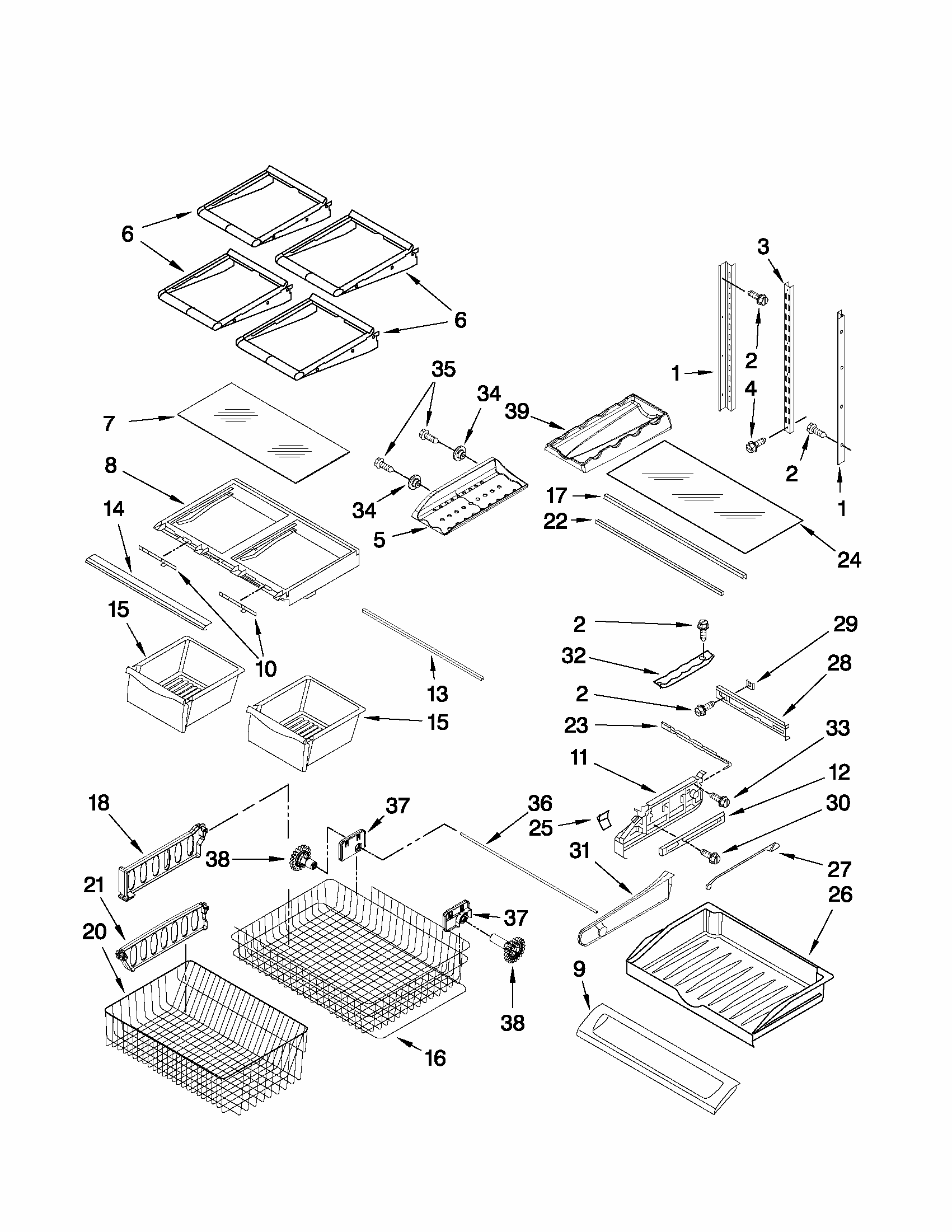 Shelf Parts Diagram and Parts List for GB2026PEKB5  Amana Refrigerator