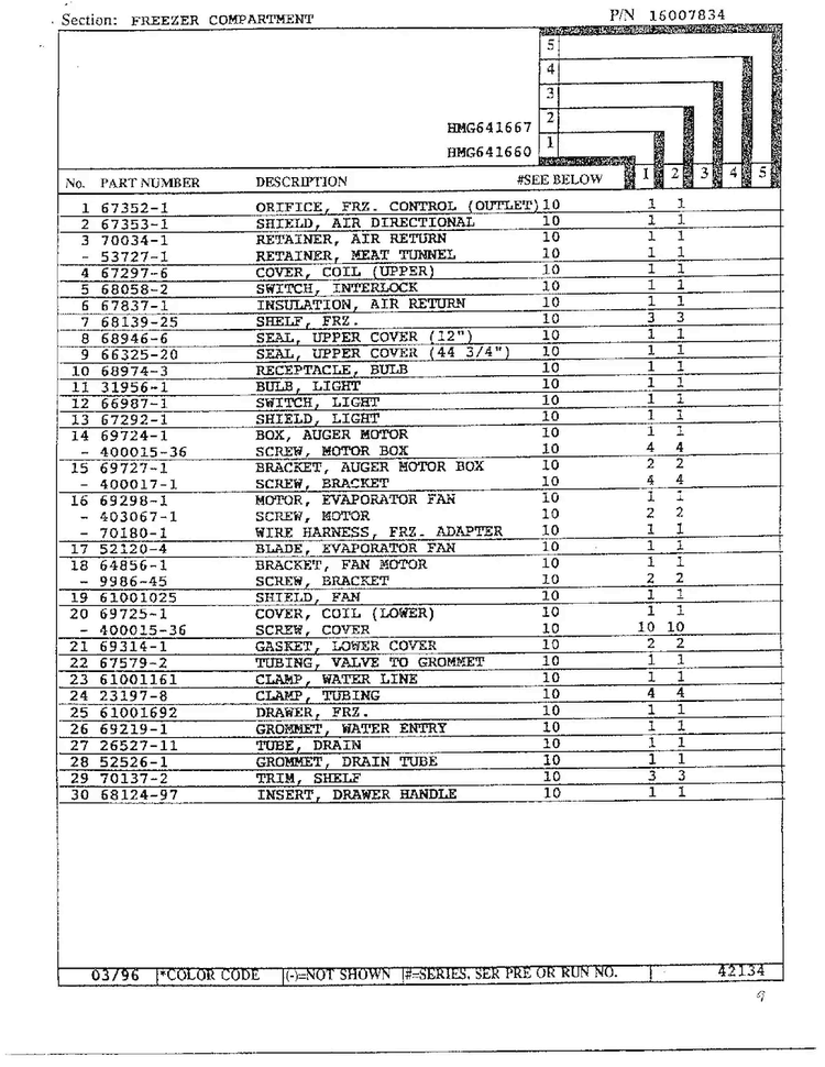 Freezer Compartment Page 2 Diagram and Parts List for HMG641667  Admiral Refrigerator