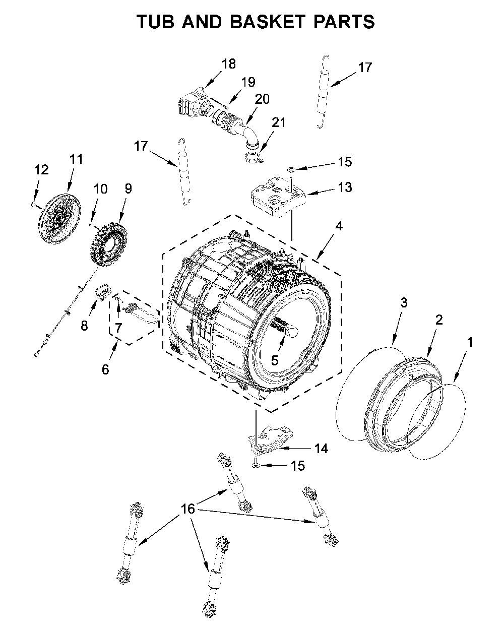 Tub and basket parts Diagram and Parts List for MHW6630HC1  Maytag Washer