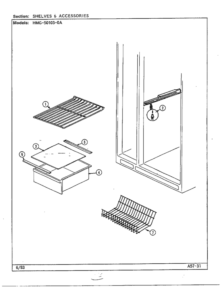 Shelves And Accessories Diagram and Parts List for 50103-0A  Admiral Refrigerator