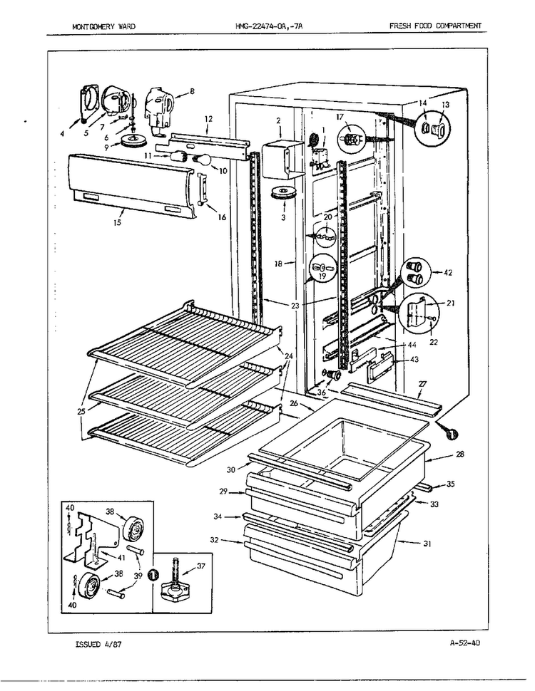 Fresh Food Compartment Assembly Diagram and Parts List for 22474A  Admiral Refrigerator