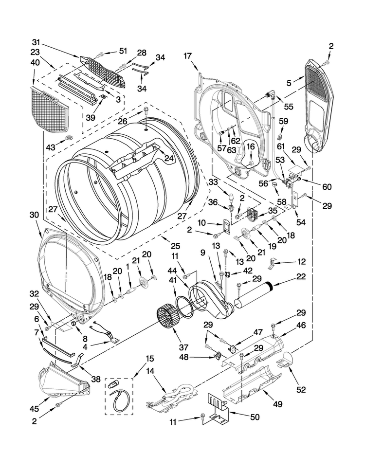 Bulkhead Parts Diagram and Parts List for MEDE500WJ0  Maytag Dryer