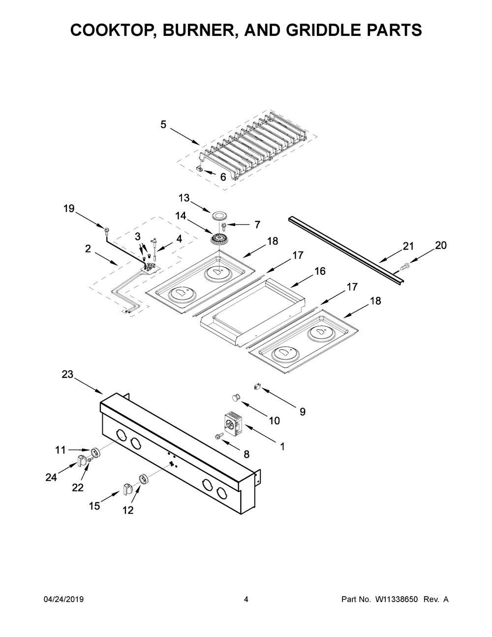 Cooktop, Burner, And Griddle Parts Diagram and Parts List for JGCP536HM00  Maytag Cooktop