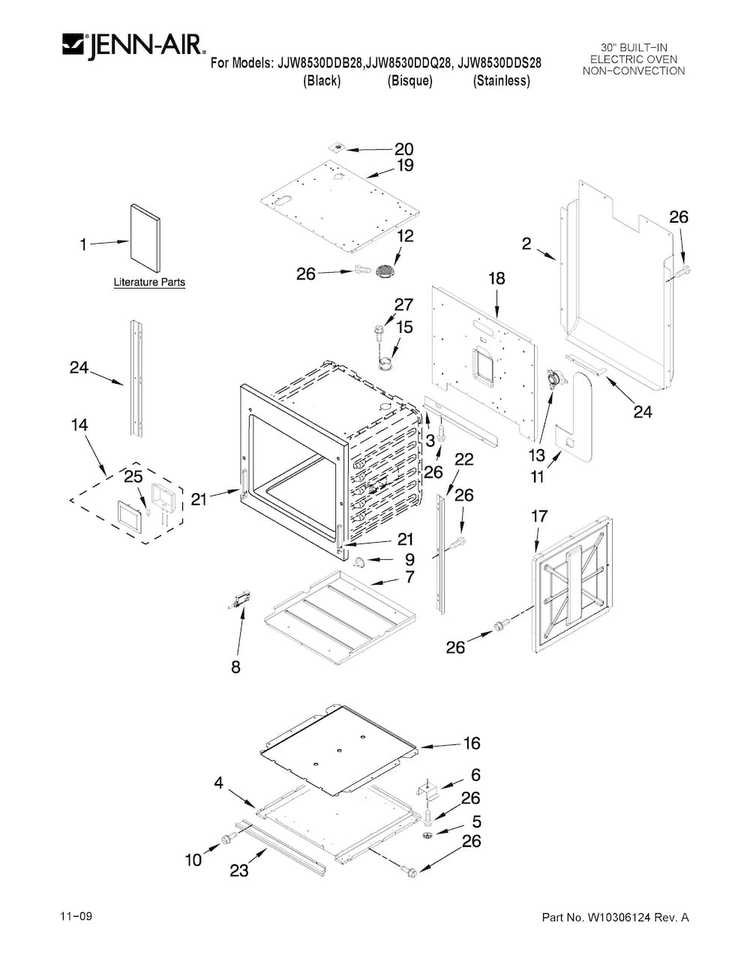 Oven Parts Diagram and Parts List for JJW8530DDS28  Jenn-Air Wall Oven