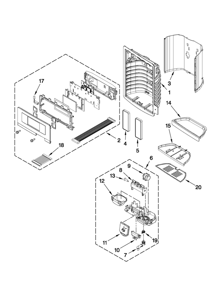 Dispenser Front Parts Diagram and Parts List for MFX2571XEM3  Maytag Refrigerator